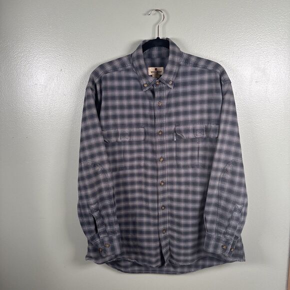 Woolrich Other - Vtg Y2K Woolrich Light Shacket Men Sz L Gray Long Sleeve Button Up Plaid Shirt